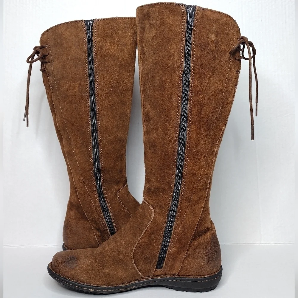 Born Caladium Brown Distressed Zip Tall Riding Over The Knee Boots Sz 6.5